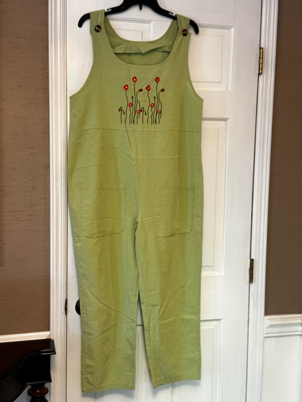 Light Green Embroidered Cotton Pinafore Jumpsuit